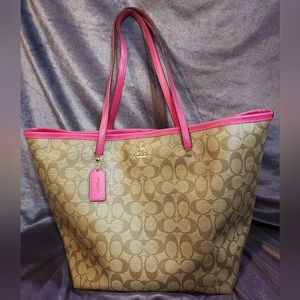 Coach City Tote Signature brown and pink